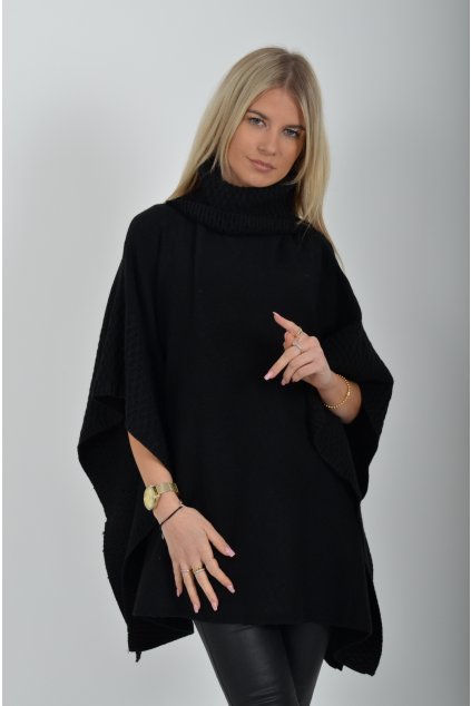 Černé svetrové pončo ES6196