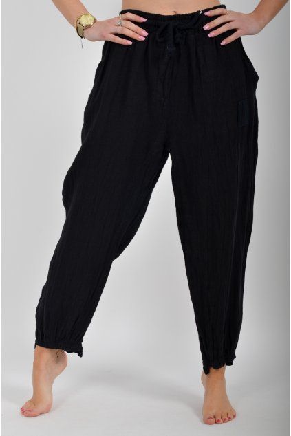 Černé lněné kalhoty ES6606