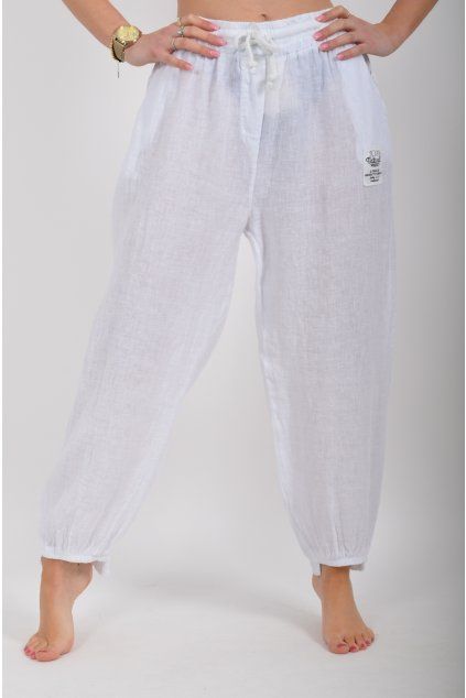 Bílé lněné kalhoty ES6610