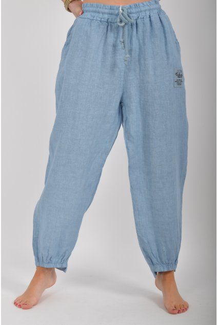 Modré lněné kalhoty ES6614
