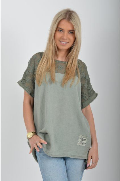 Khaki lněné tričko ES6747