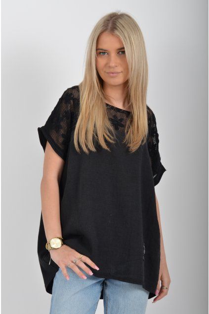 Černé lněné tričko ES6749