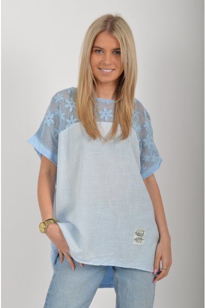 Modré lněné tričko ES6750