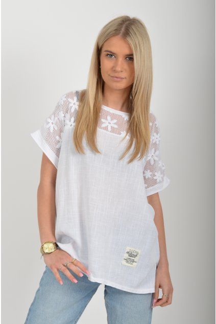 Bílé lněné tričko ES6751