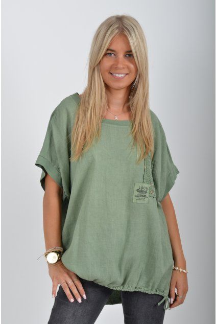 Khaki lněná halenka ES7111