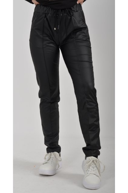 Černé koženkové kalhoty ES1555