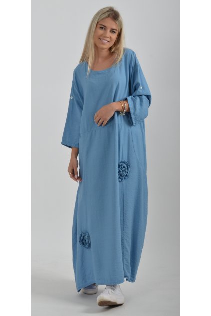 Modré dlouhé šaty ES2172