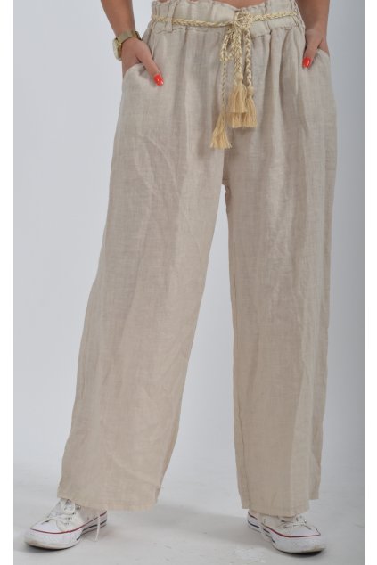 Béžové lněné kalhoty ES2238