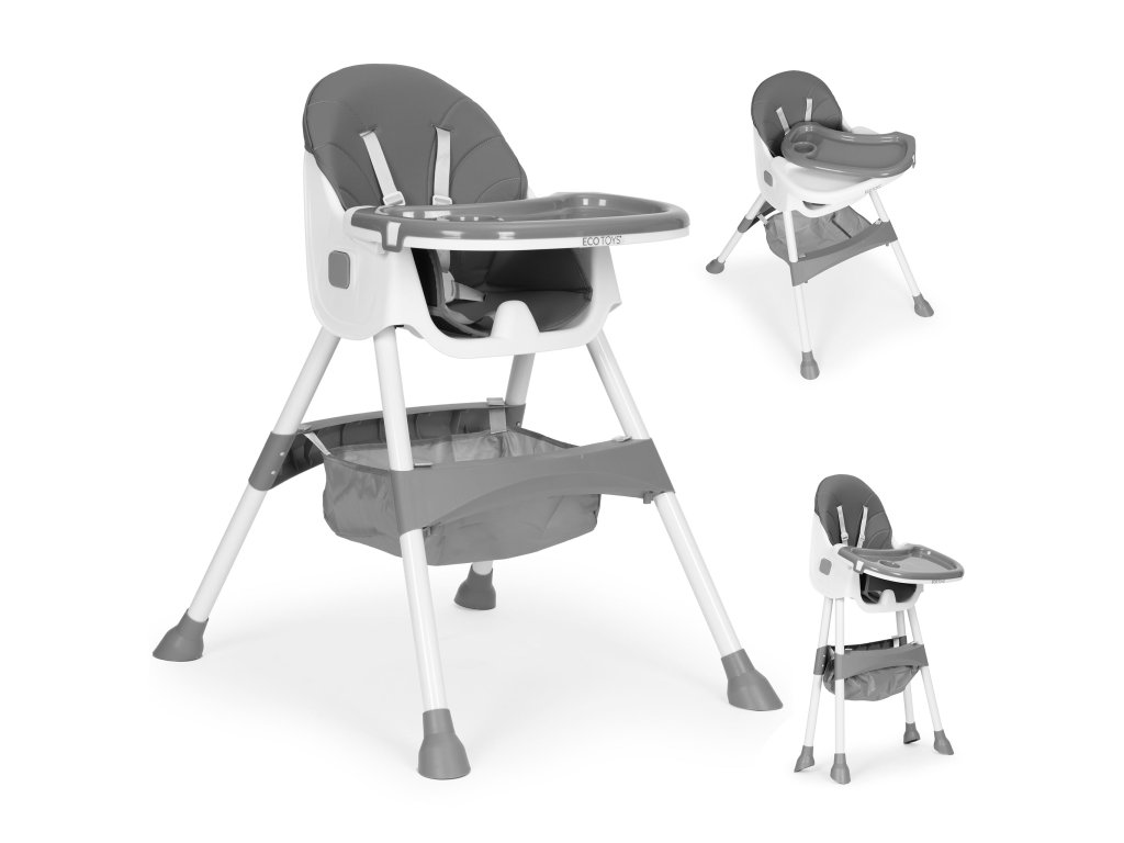 174590 kos na detsku stolicku s podnosom a 5 bodovym bezpecnostnym pasom sivy ecotoys