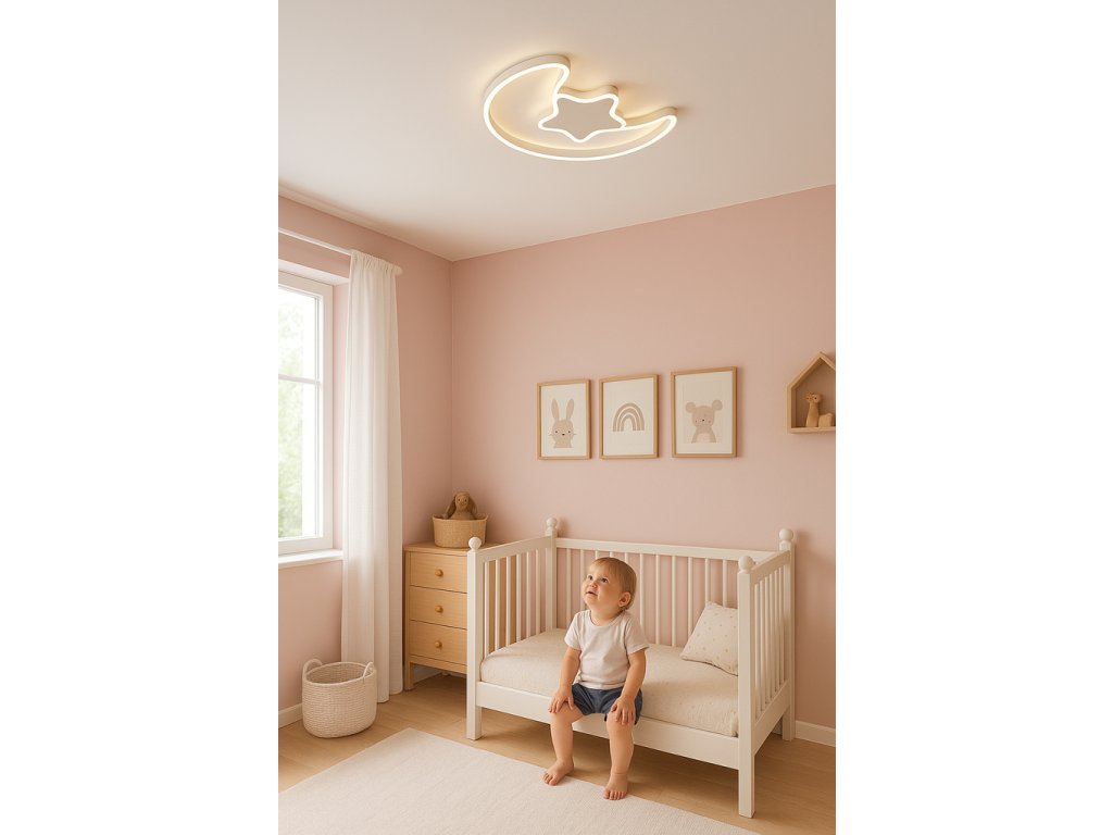 Lampa LED sufitowa plafon do pokoju dzieciecego sciemniana LUMELA pilot ksiezyc biala 171000