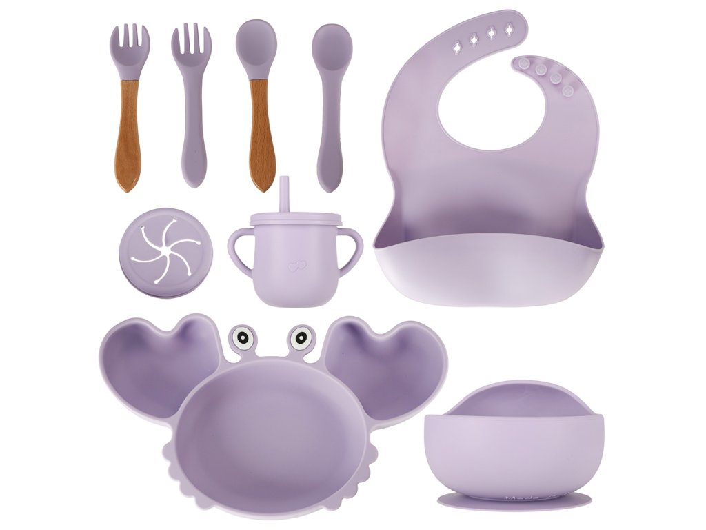 Naczynia silikonowe dla dzieci krab zestaw 9 elementow fioletowy 135900