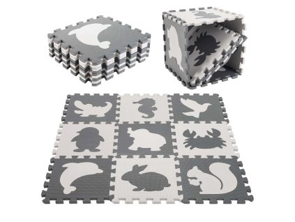 Pěnová podložka na puzzle pro děti 9 dílků černá-ecru 85cm x 85cm x 1cm