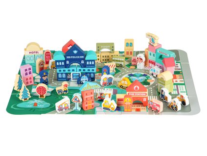 Vzdělávací dřevěné kostky city mat 121 kusů ECOTOYS