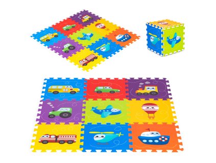 Pěnová podložka pro děti puzzle vozidla 9 prvků 86x86cm IPLAY
