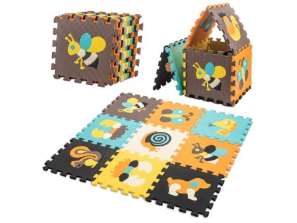Pěnová podložka/puzzle pro děti 9 dílků barevných zvířat 85cm x 85cm x 1cm