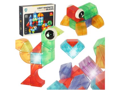 3D stavební magnetické cihly s LED osvětlením 32 el.