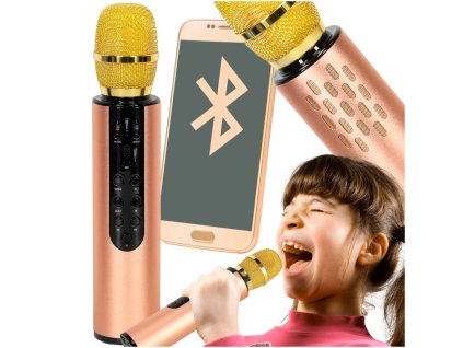Mikrofon bezprzewodowy karaoke dla dzieci glosnik Bluetooth 2000mAh karta SD USB wysoka jakosc zloty 176760