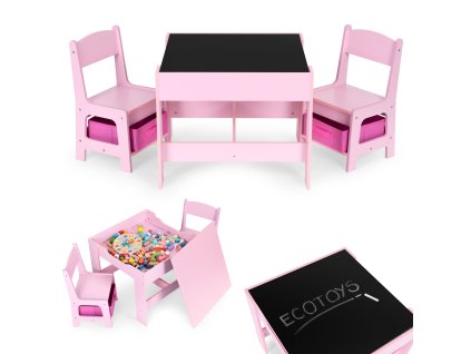 175946 detsky set stolik 2 stolicky s tabulou ruzovy