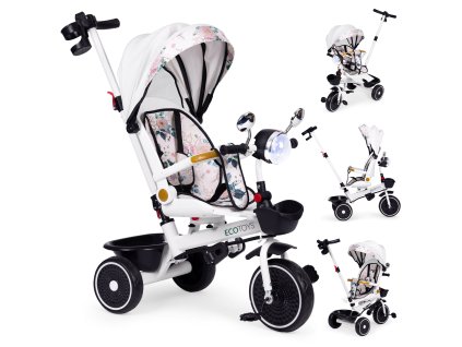 174740 detska trojkolka s otocnym sedadlom a strieskou biela ecotoys