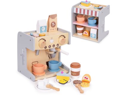 177479 dreveny detsky kavovar 2v1 shop barista set 26 doplnkov ecotoys