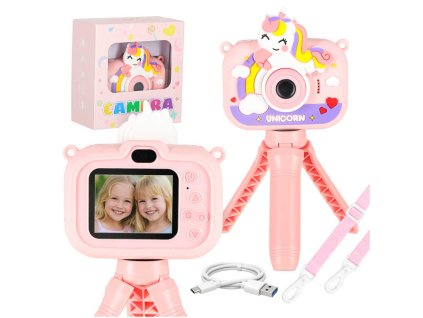 Aparat fotograficzny cyfrowy dla dzieci na statywie jednorozec rozowy 180910