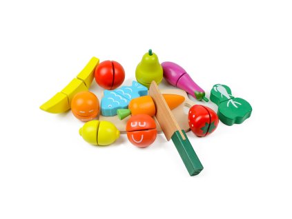 158444 2 drevene ovocie a zelenina na krajanie 13 ks ecotoys