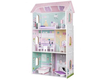 Dřevěný domeček pro panenky + nábytek s vysokým zámkem ECOTOYS