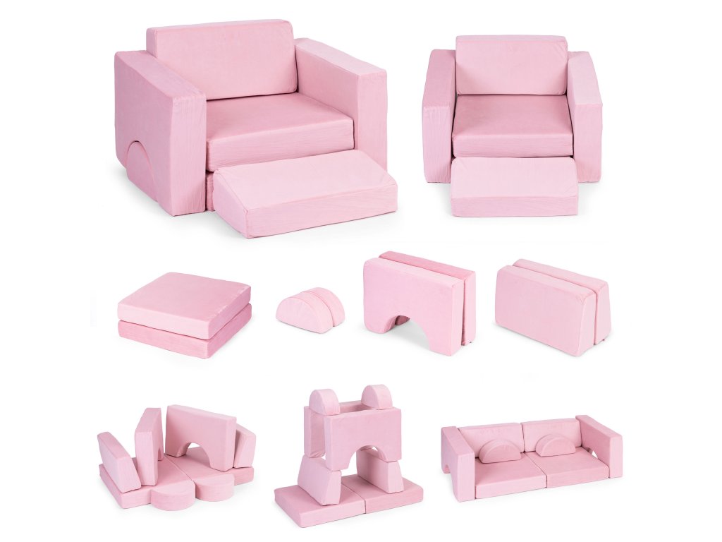 DIY Modulárne detské kreslo 8 mäkkých vankúšov skladacie - ECOTOYS rose