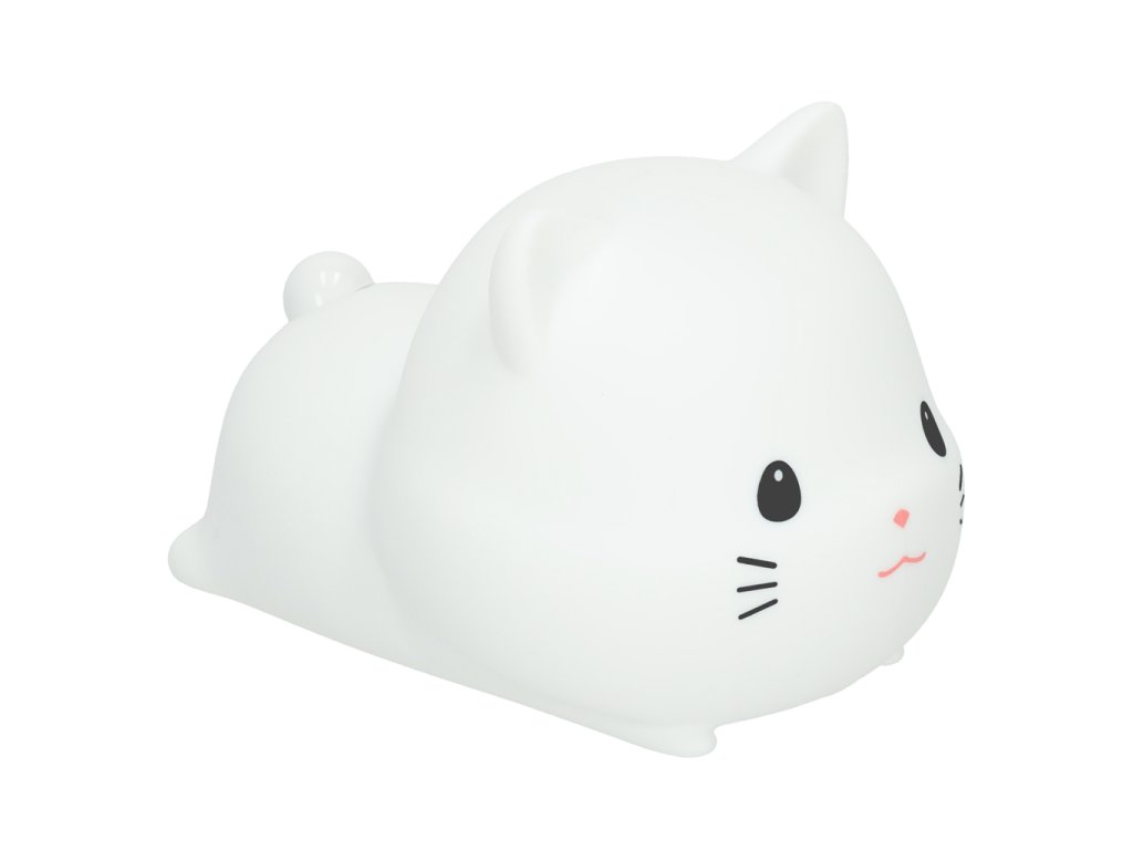 Lampka nocna dla dzieci silikonowa na baterie USB biala RGB kotek lezacy 159947