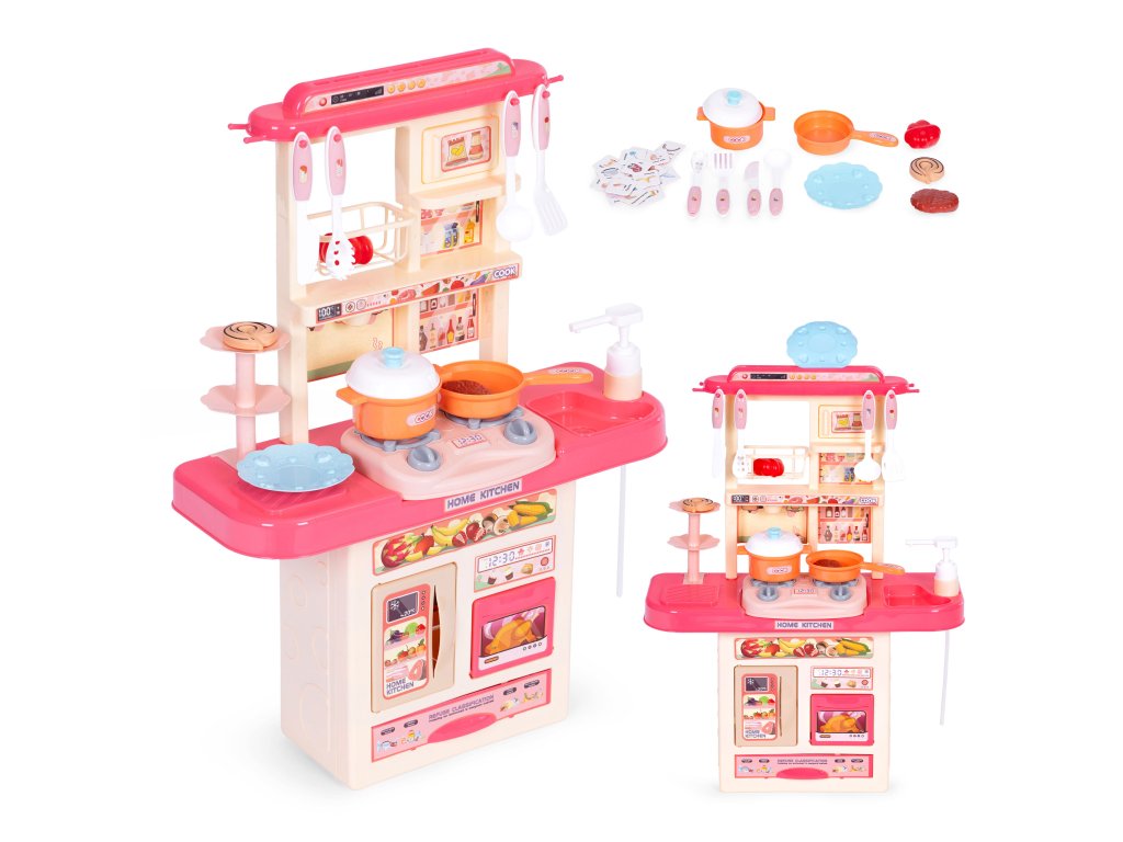 Detská kuchynka LED zvuky drez 10 príslušenstvo ružová