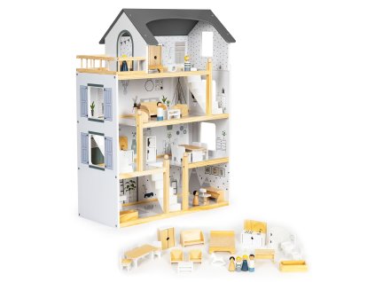 Domček pre bábiky so sadou 18 drevených kusov nábytku ECOTOYS