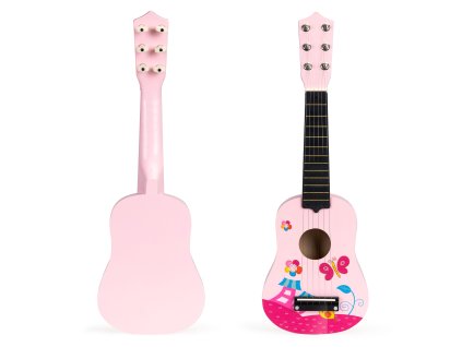 Detská drevená gitara s kovovými strunami - ružová ECOTOYS