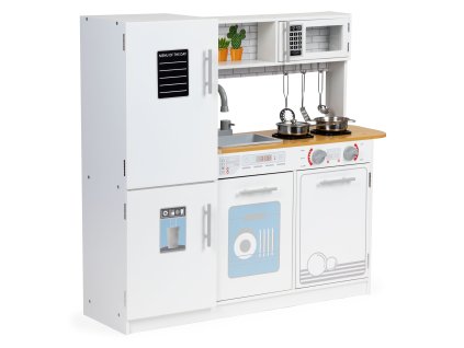 Drevená detská kuchynka ECOTOYS s LED a kovovými hrncami