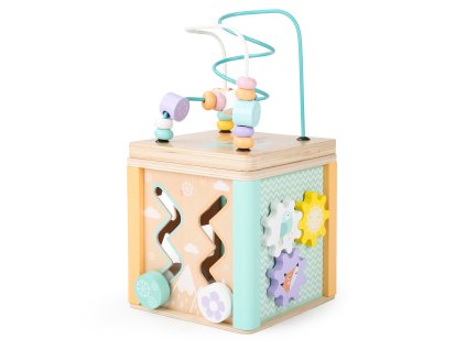 Drevená edukačná kocka s labyrintom a sorterom ECOTOYS