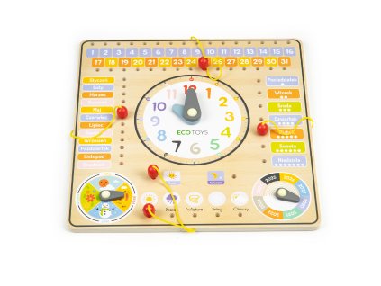 Drevená edukatívna tabuľka ECOTOYS – kalendár a hodiny