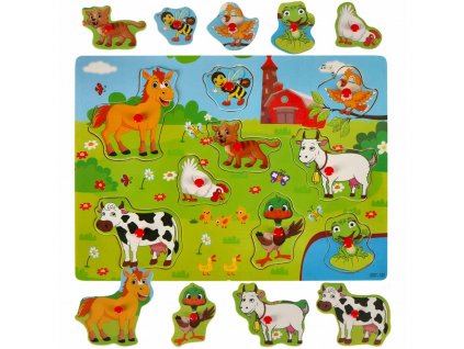 Drevené puzzle zodpovedajúce tvarom farmy