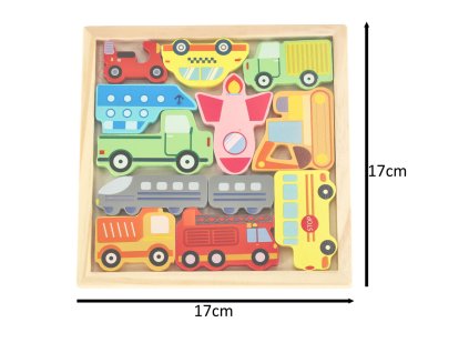 Drevené puzzle zodpovedajúce tvarom vozidiel