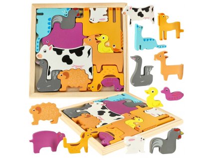 Drevené puzzle zodpovedajúce tvarom zvierat