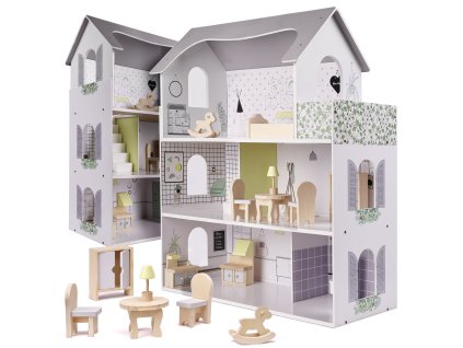 Domek dla lalek MDF z akcesoriami 70cm LED szary 87729(2)