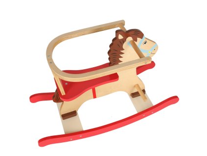 Dřevěný houpací kůň s opěradlem
