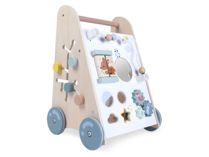 Drevené edukačné chodítko ECOTOYS s pohyblivými prvkami a kockami pre deti 18+ mesiacov