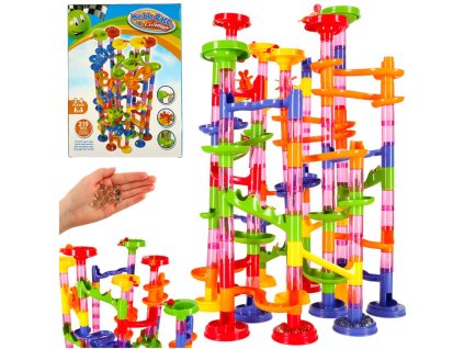 Tor kulkowy kulodrom wyscig kulek klocki zjezdzalnia tunel MARBLE 219 elementow XXL 165915