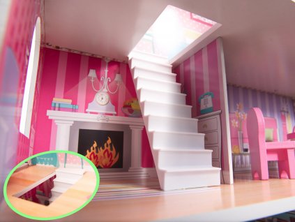 MDF drevený domček pre bábiky + nábytok 70cm ružový LED
