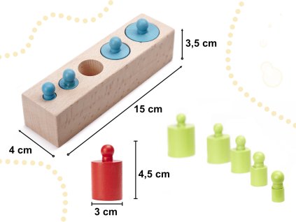 Montessori dřevěné válcové závaží barevné