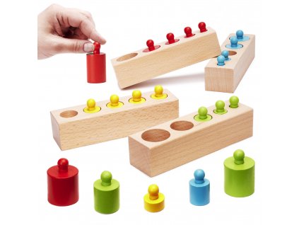 Montessori drevené valcové závažia farebné