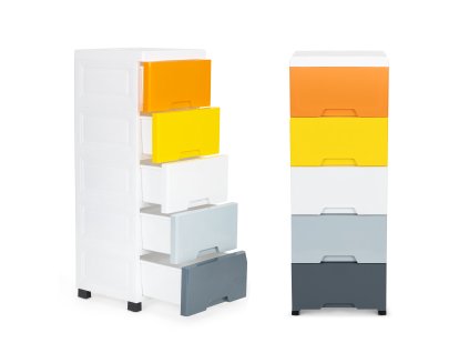 Regál na knihy s 5 výsuvnými zásuvkami nohy s kolieskami ModernHome