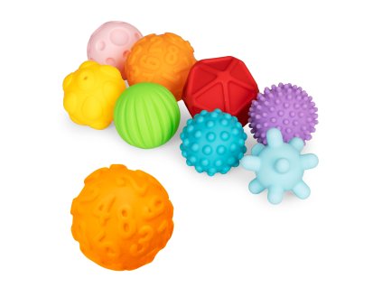 Senzorické loptičky 8 ks – gumové, pre bábätká od 6 mesiacov