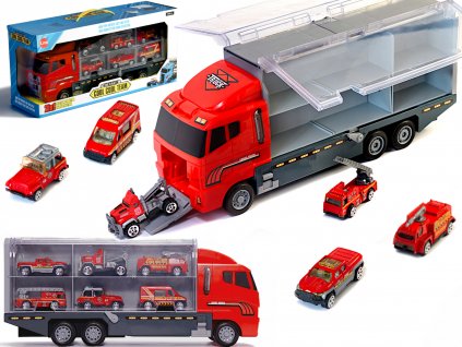 Transportní vozidlo TIR launcher + kovové vozy hasičů