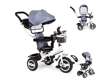 Trojkolka s otočnou strieškou odolné gumové kolieska šedá ECOTOYS