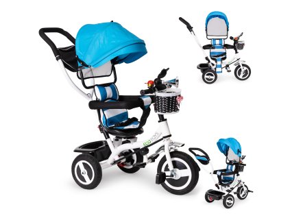 Trojkolka s otočnou strieškou odolné gumové kolieska modrá ECOTOYS